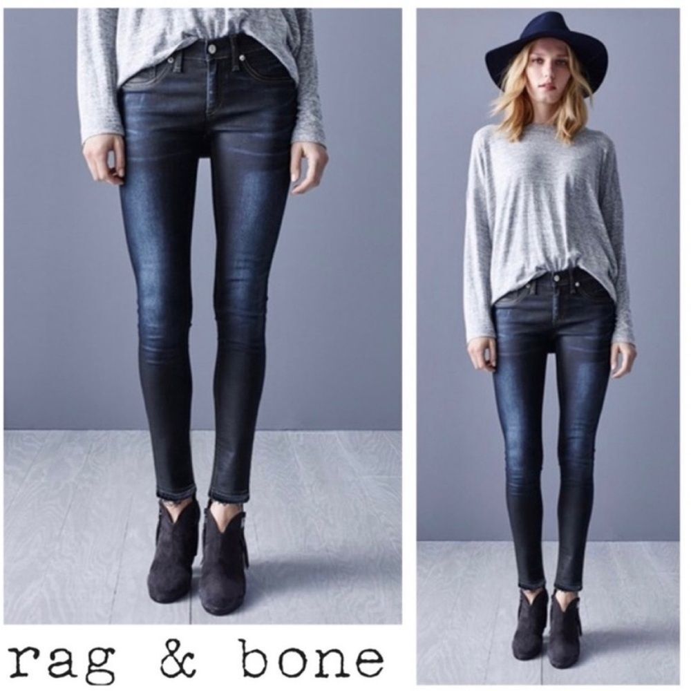 Rag And Bone Dark Wash Dearborn Skinny Raw Hem Denim Jeans Size 29